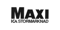 Maxi Ica Stormarknads logotyp i gråskala